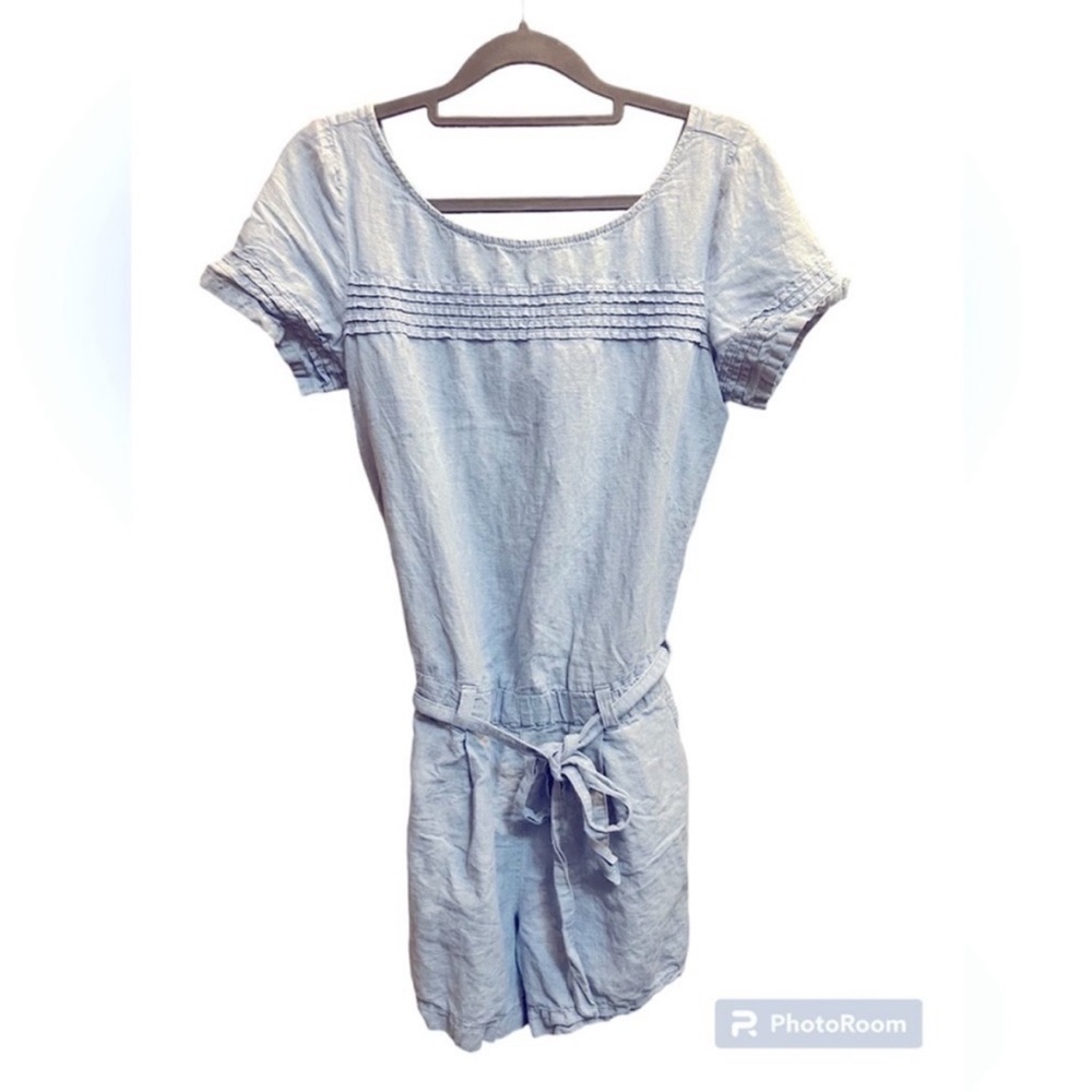 🎉4/20$ LINEN LOFT CHAMBRAY women's romper jumper size 0 Pockets  Shorts Blue
